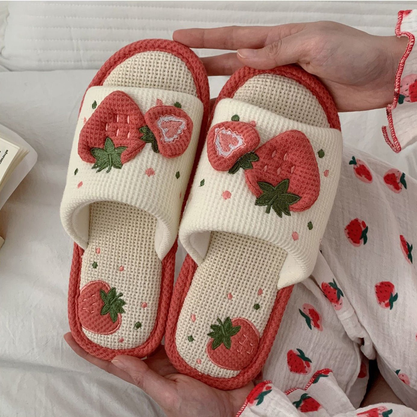 Cute Strawberry Linen Sandals - Kawaii Side