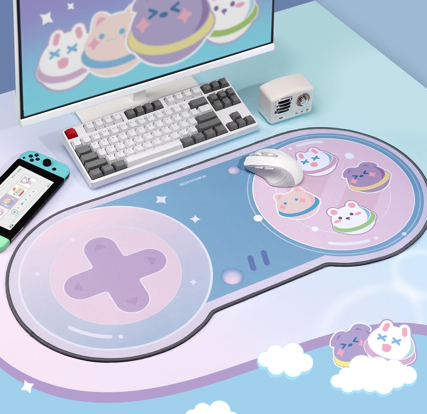 Deskpad Gatinhos Shape Controle de Super Nintendo - Kawaii Side