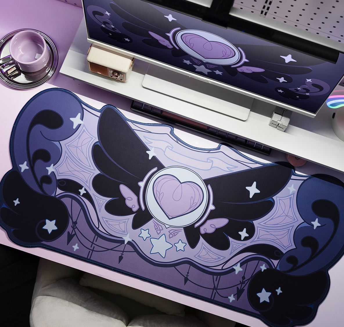 DeskPad Star Wings Negra, Impermeável - Kawaii Side