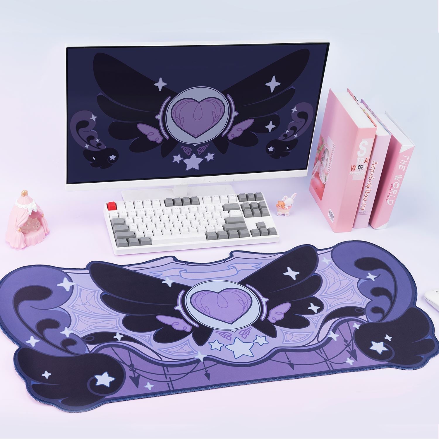 DeskPad Star Wings Negra, Impermeável - Kawaii Side