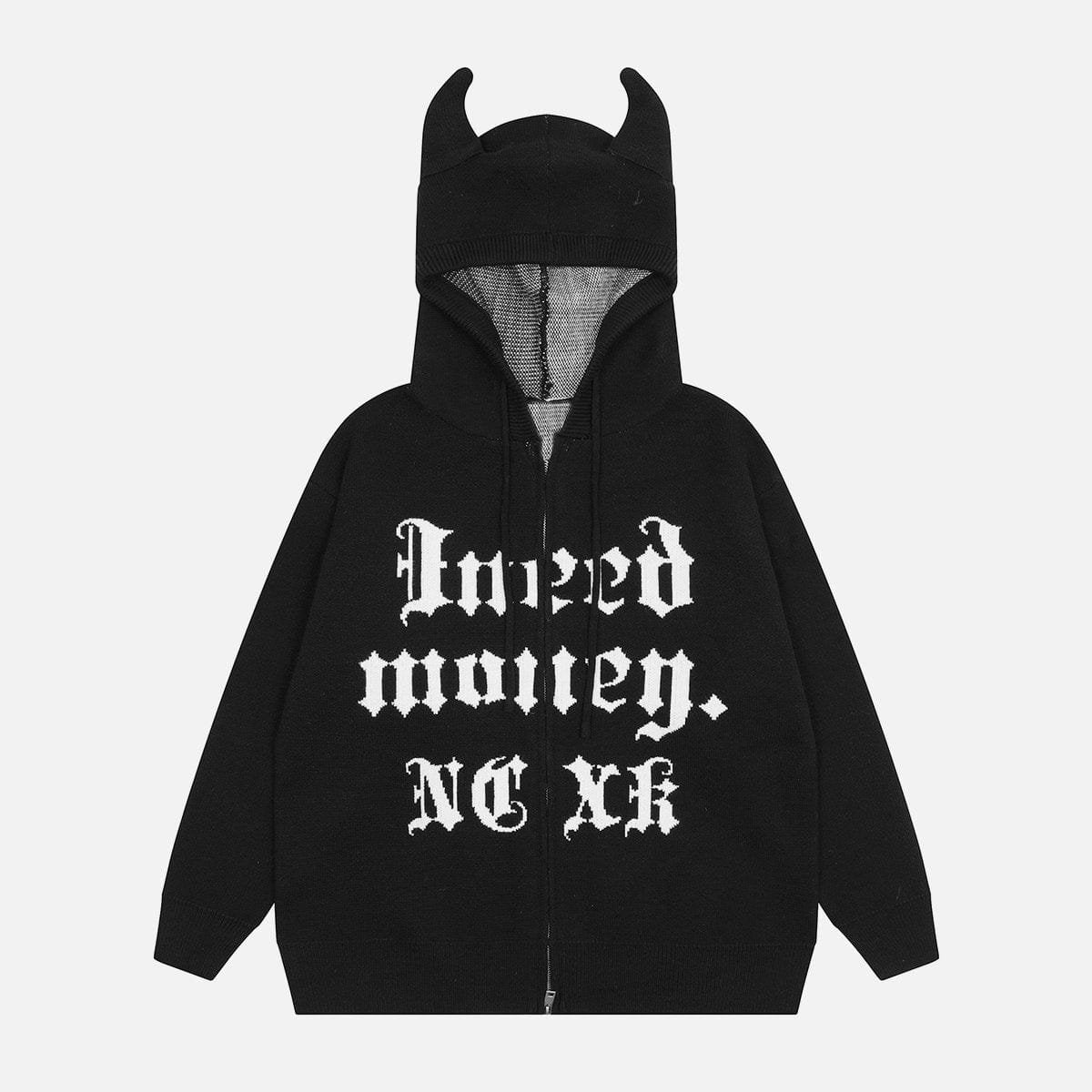 Devil Horn Hooded Knit Sweater - Kawaii Side