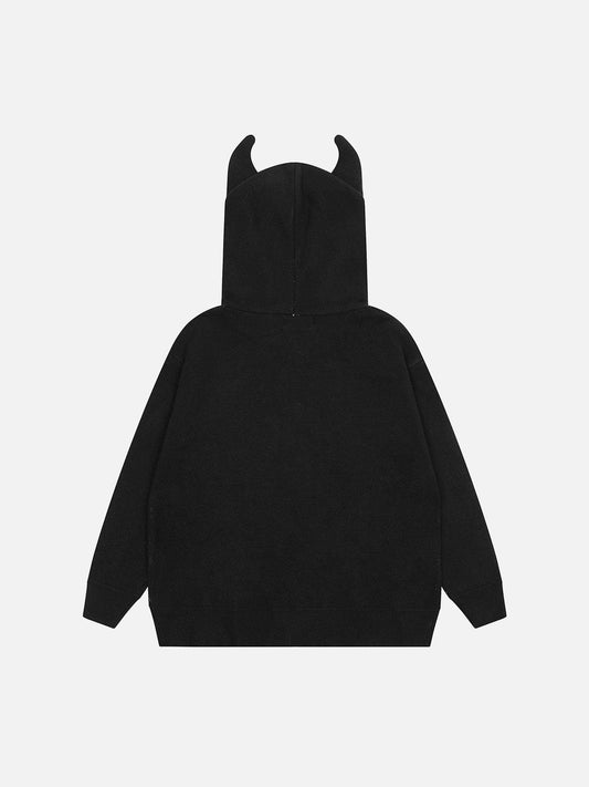 Devil Horn Hooded Knit Sweater - Kawaii Side