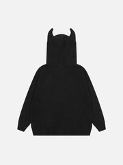 Devil Horn Hooded Knit Sweater - Kawaii Side