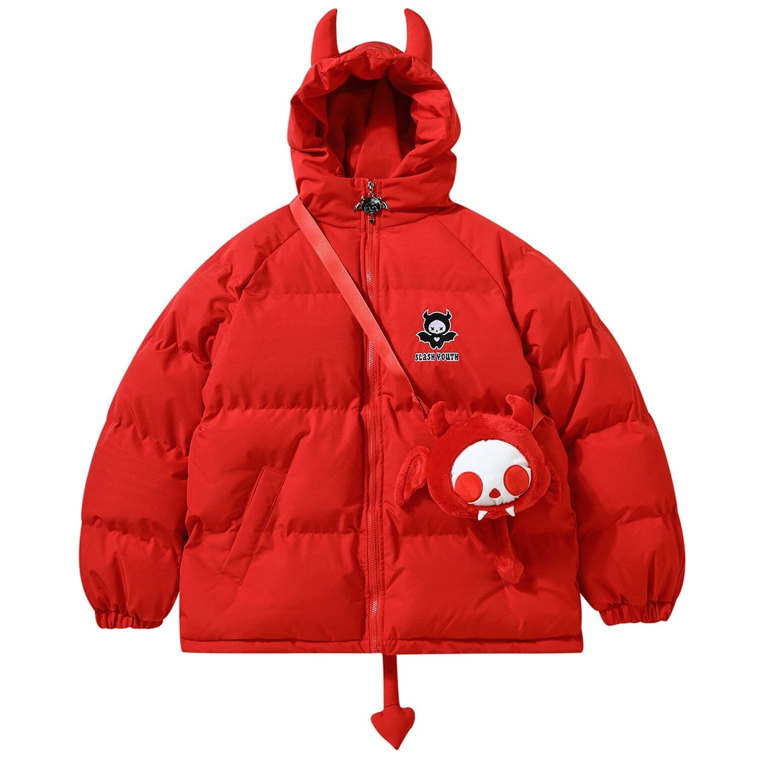 Devil Horns and Wings Streetwear Puffer Jacket - Kawaii Side