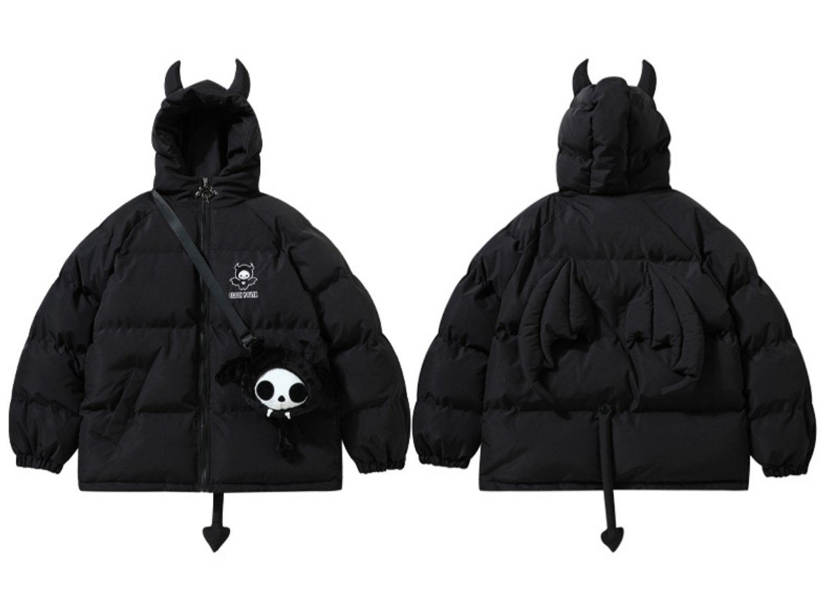 Devil Horns and Wings Streetwear Puffer Jacket - Kawaii Side