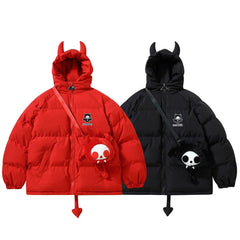 Devil Horns and Wings Streetwear Puffer Jacket - Kawaii Side