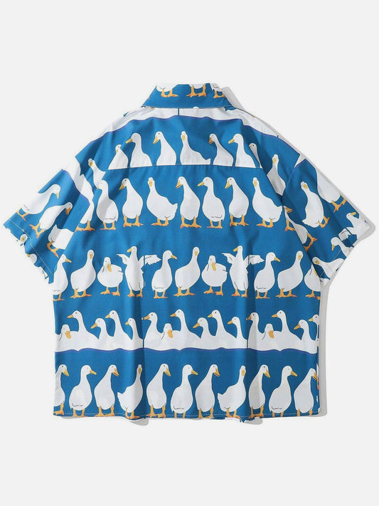 Duck Print Short-sleeved Shirt - Kawaii Side