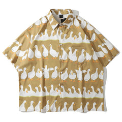 Duck Print Short-sleeved Shirt - Kawaii Side