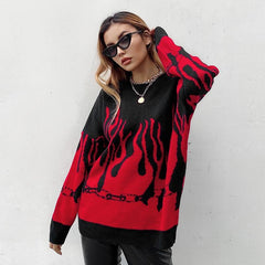 Fire Flame Print Sweater - Kawaii Side