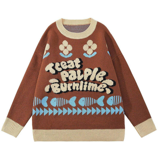 Fish Pattern Knit Sweater - Kawaii Side