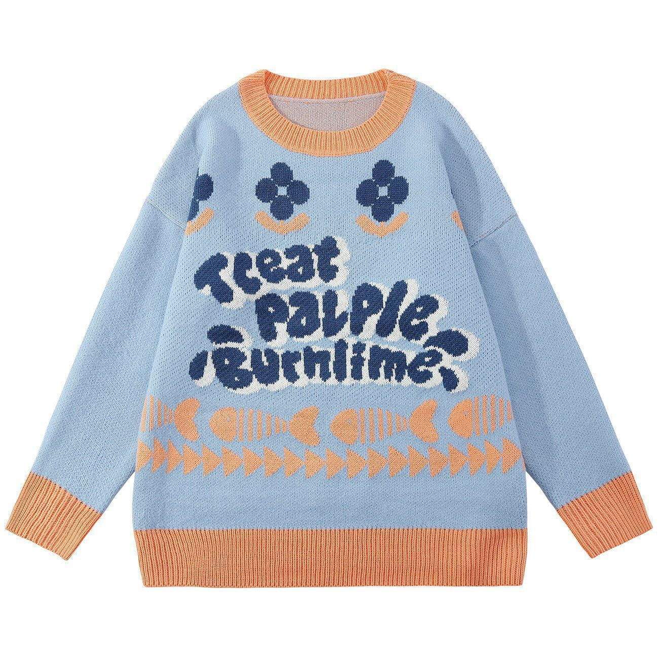 Fish Pattern Knit Sweater - Kawaii Side