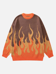 Flame Print Drop Shoulder Sweater - Kawaii Side