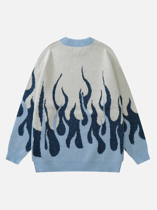 Flame Print Drop Shoulder Sweater - Kawaii Side