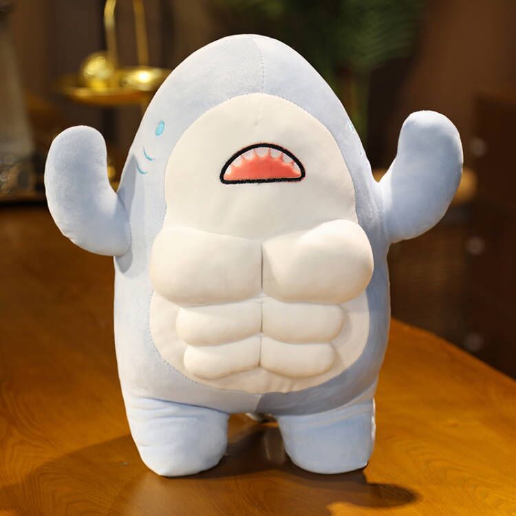 Funny Plush Cute and Muscular Shark with Six-Pack - Kawaii Side