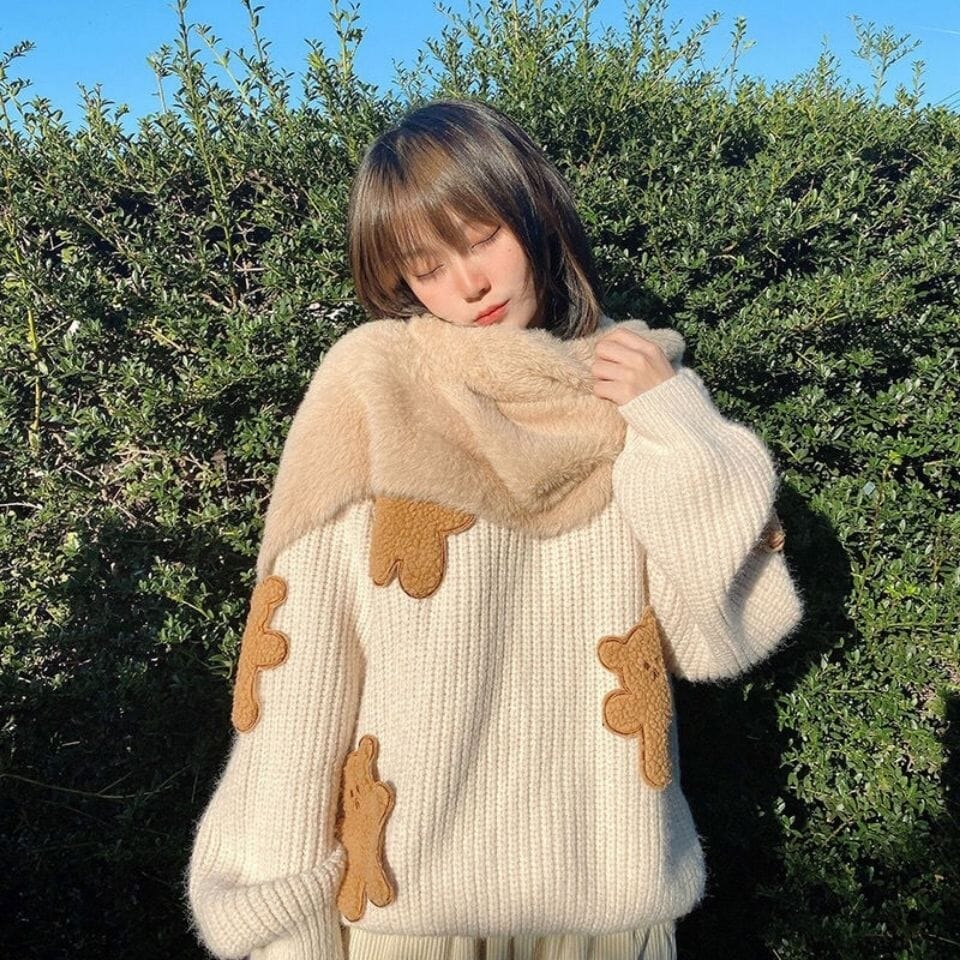 Fuzzy Sweater with Teddy Bears - Kawaii Side