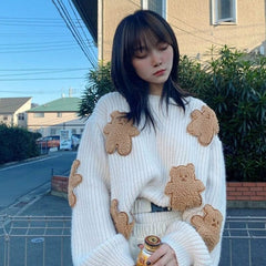 Fuzzy Sweater with Teddy Bears - Kawaii Side