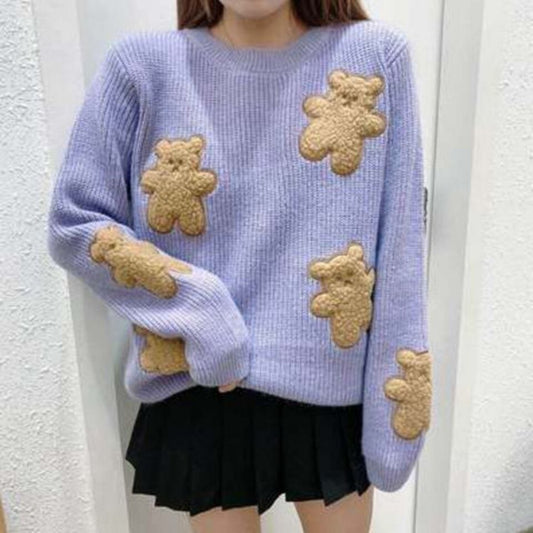 Fuzzy Sweater with Teddy Bears - Kawaii Side