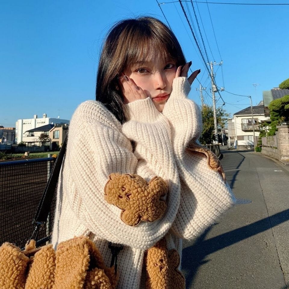 Fuzzy Sweater with Teddy Bears - Kawaii Side