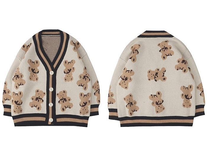 Harajuku Cartoon Bear Knit Cardigan - Kawaii Side