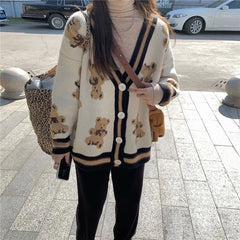 Harajuku Cartoon Bear Knit Cardigan - Kawaii Side