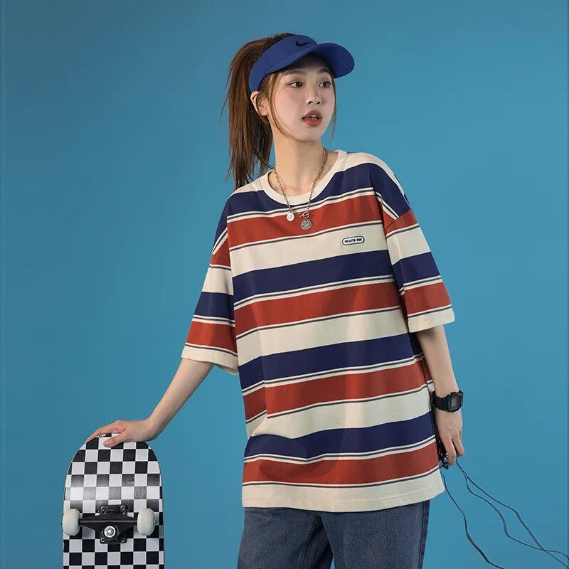 Japanese Style Striped T-Shirt - Kawaii Side