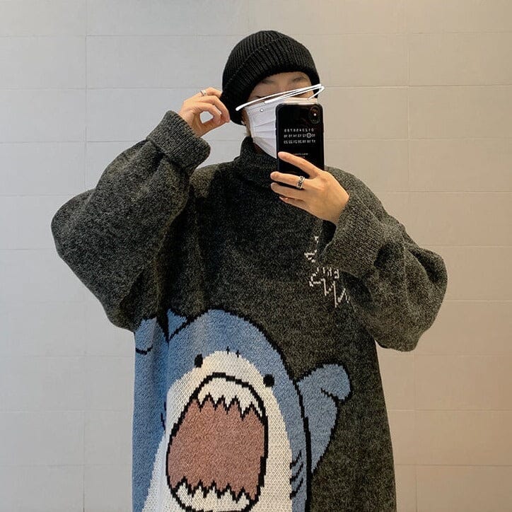 Kawaii Baby Shark Turtle Neck Sweater - Kawaii Side