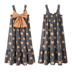 Kawaii Bowknot Cartoon Bear Print Nighdress - Kawaii Side