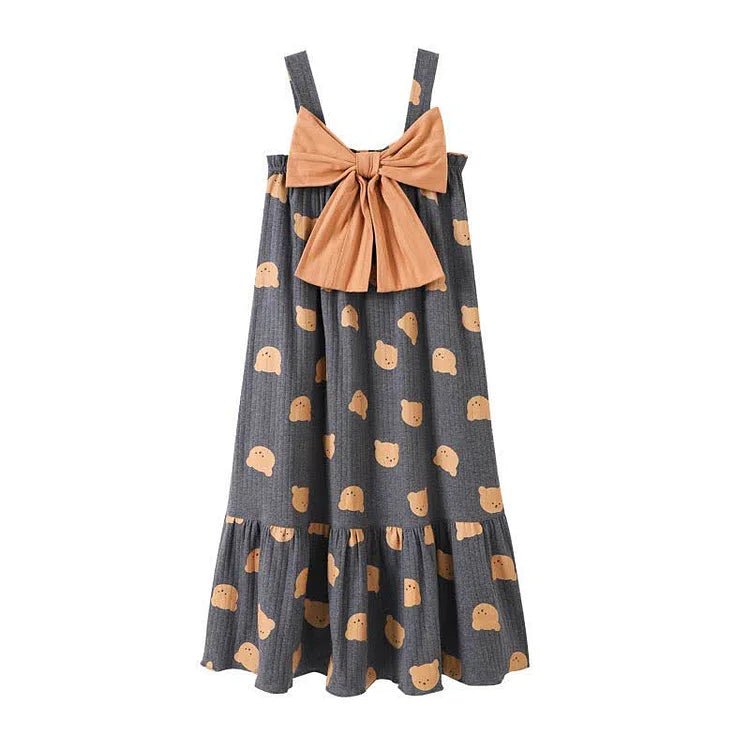 Kawaii Bowknot Cartoon Bear Print Nighdress - Kawaii Side