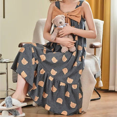 Kawaii Bowknot Cartoon Bear Print Nighdress - Kawaii Side