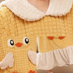 Kawaii Cartoon Embroidery Lapel Plush Pajamas Dress - Kawaii Side