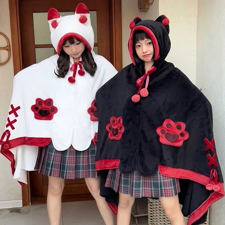 Kawaii Cartoon Fox Paw Plush Hooded Blanket - Kawaii Side