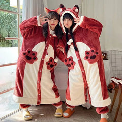 Kawaii Cartoon Fox Plush Hooded Pajamas Set - Kawaii Side