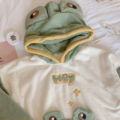 Kawaii Cartoon Frog Eyes Ears Hooded Pajamas Set - Kawaii Side