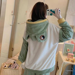 Kawaii Cartoon Frog Eyes Ears Hooded Pajamas Set - Kawaii Side