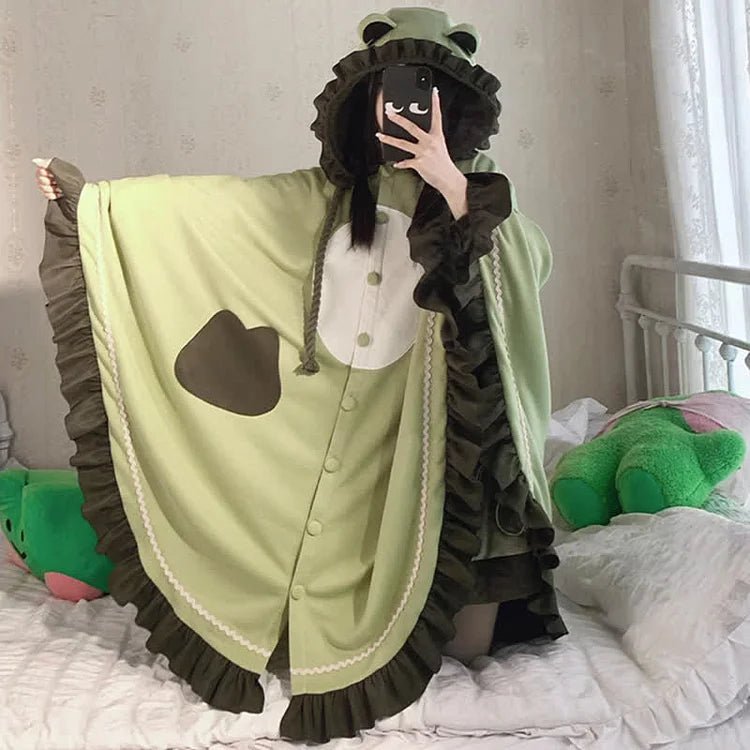 Kawaii Cartoon Frog Hooded Cloak Blanket - Kawaii Side