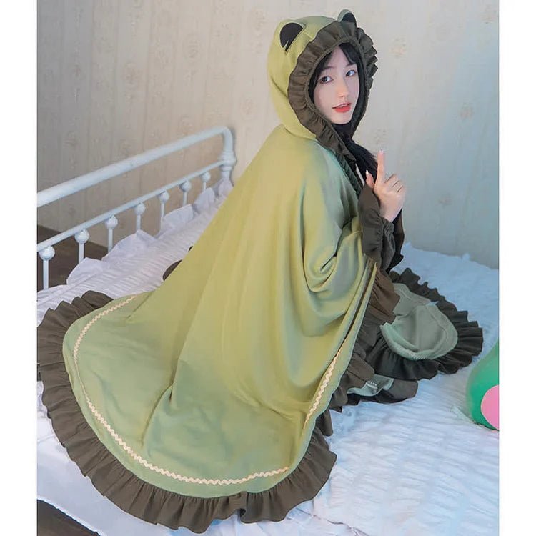 Kawaii Cartoon Frog Hooded Cloak Blanket - Kawaii Side