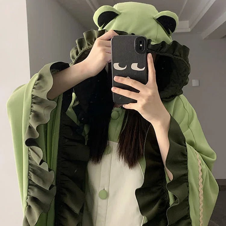 Kawaii Cartoon Frog Hooded Cloak Blanket - Kawaii Side