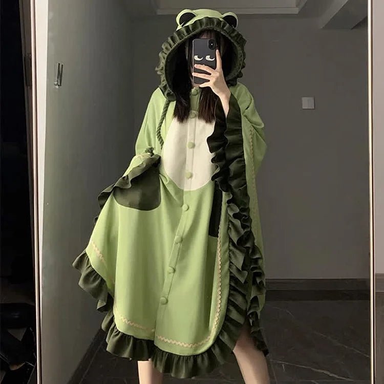 Kawaii Cartoon Frog Hooded Cloak Blanket - Kawaii Side