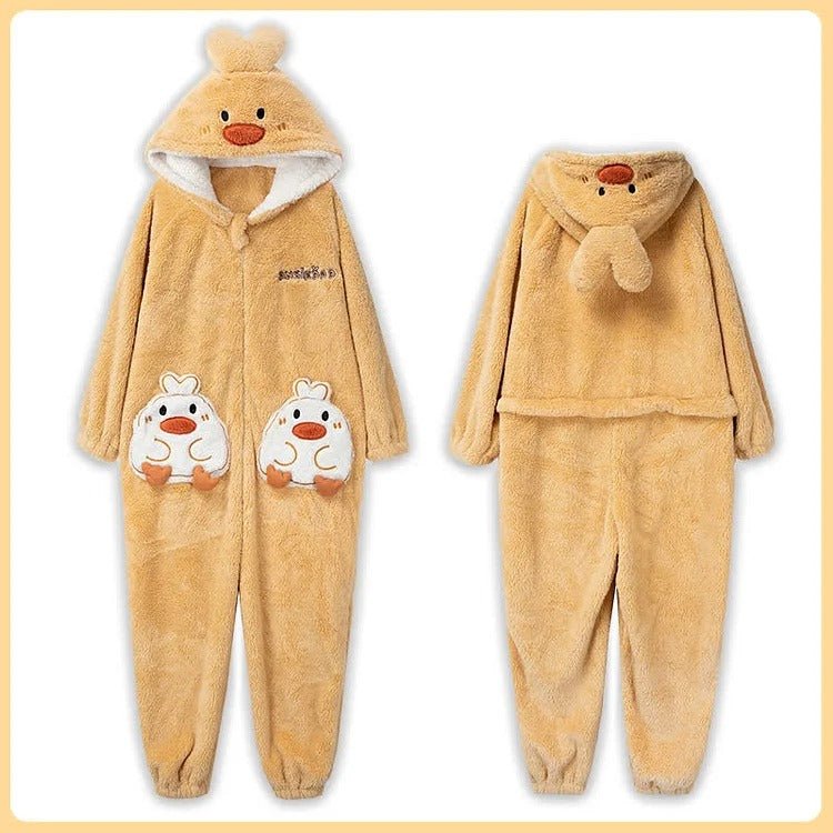 Kawaii Cartoon Puppy Embroidery Plush Hooded Pajamas Set - Kawaii Side