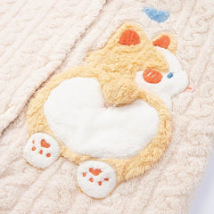 Kawaii Cartoon Puppy Embroidery Plush Hooded Pajamas Set - Kawaii Side