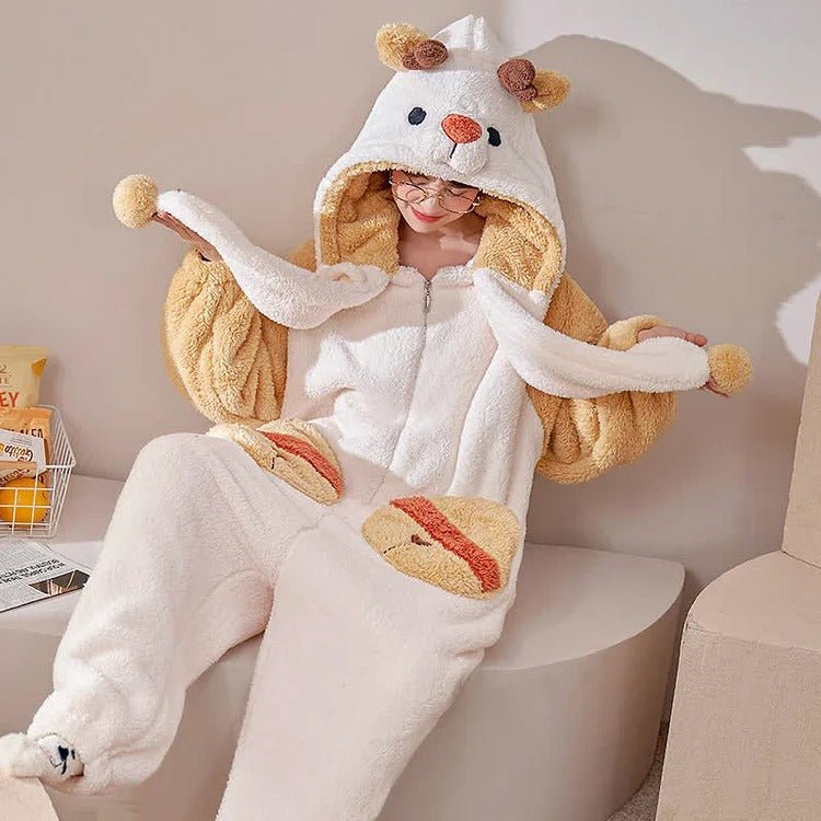 Kawaii Cartoon Puppy Embroidery Plush Hooded Pajamas Set - Kawaii Side