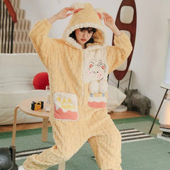 Kawaii Cartoon Puppy Embroidery Plush Hooded Pajamas Set - Kawaii Side