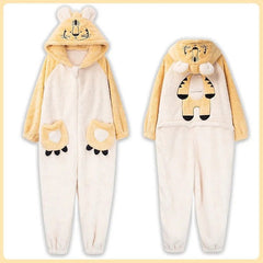 Kawaii Cartoon Puppy Embroidery Plush Hooded Pajamas Set - Kawaii Side