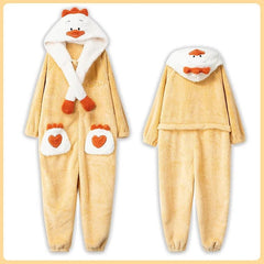 Kawaii Cartoon Puppy Embroidery Plush Hooded Pajamas Set - Kawaii Side