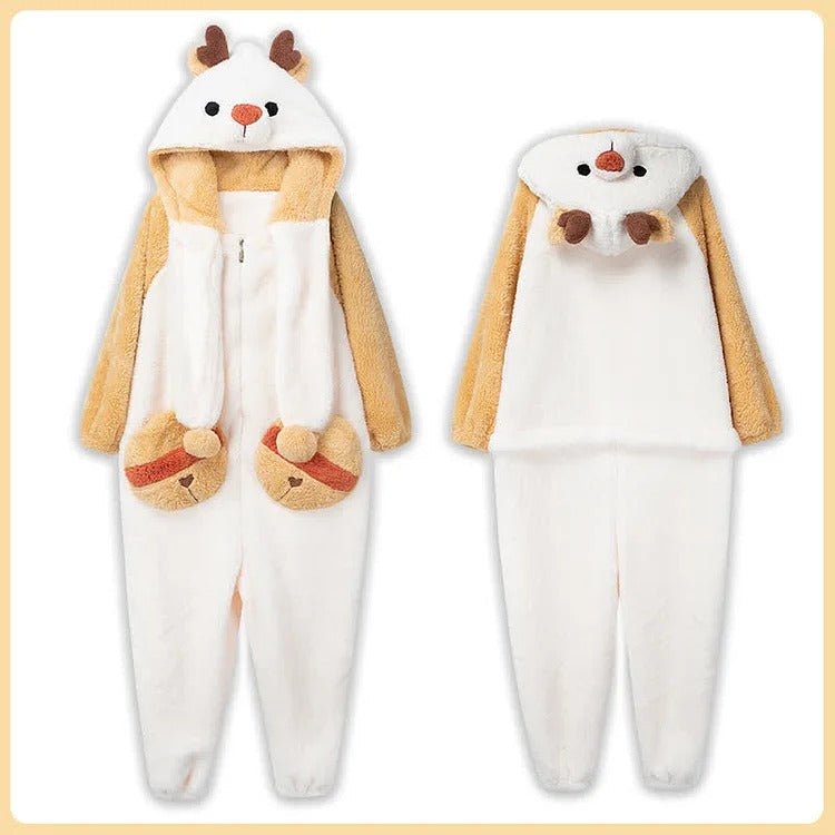 Kawaii Cartoon Puppy Embroidery Plush Hooded Pajamas Set - Kawaii Side