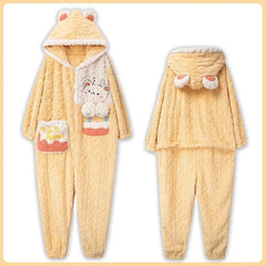 Kawaii Cartoon Puppy Embroidery Plush Hooded Pajamas Set - Kawaii Side