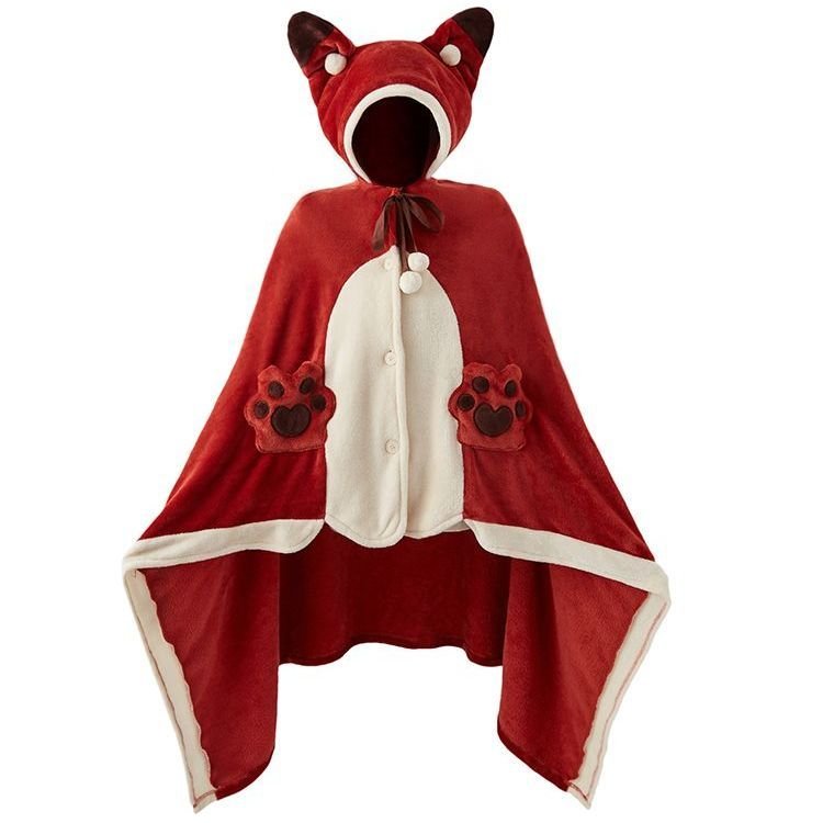 Kawaii Cartoon Red Fox Hooded Blanket - Kawaii Side