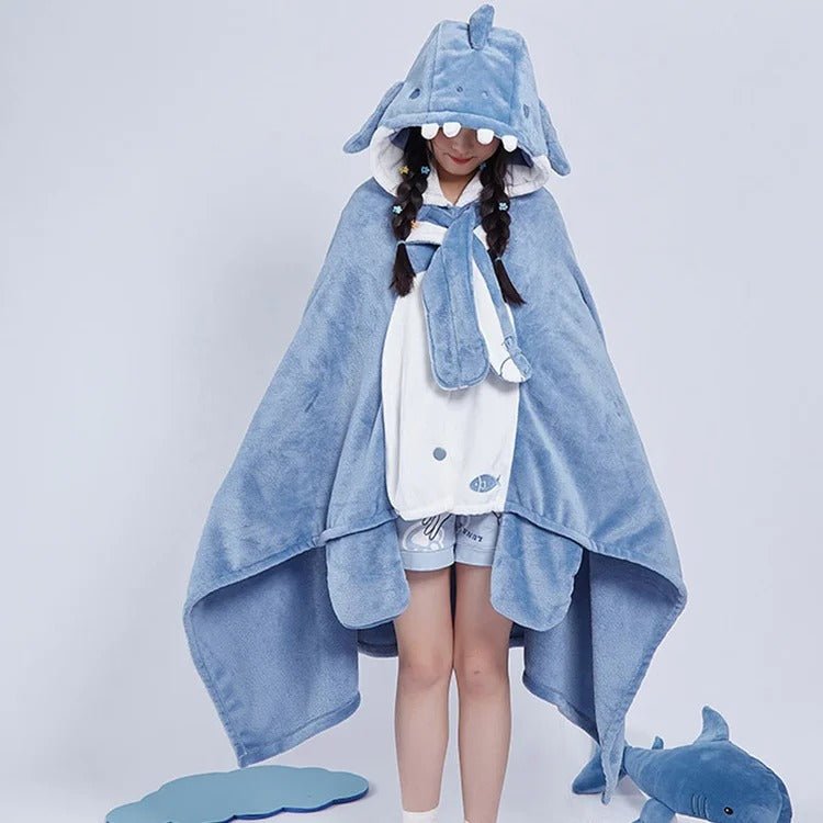 Kawaii Cartoon Shark Hooded Blanket - Kawaii Side