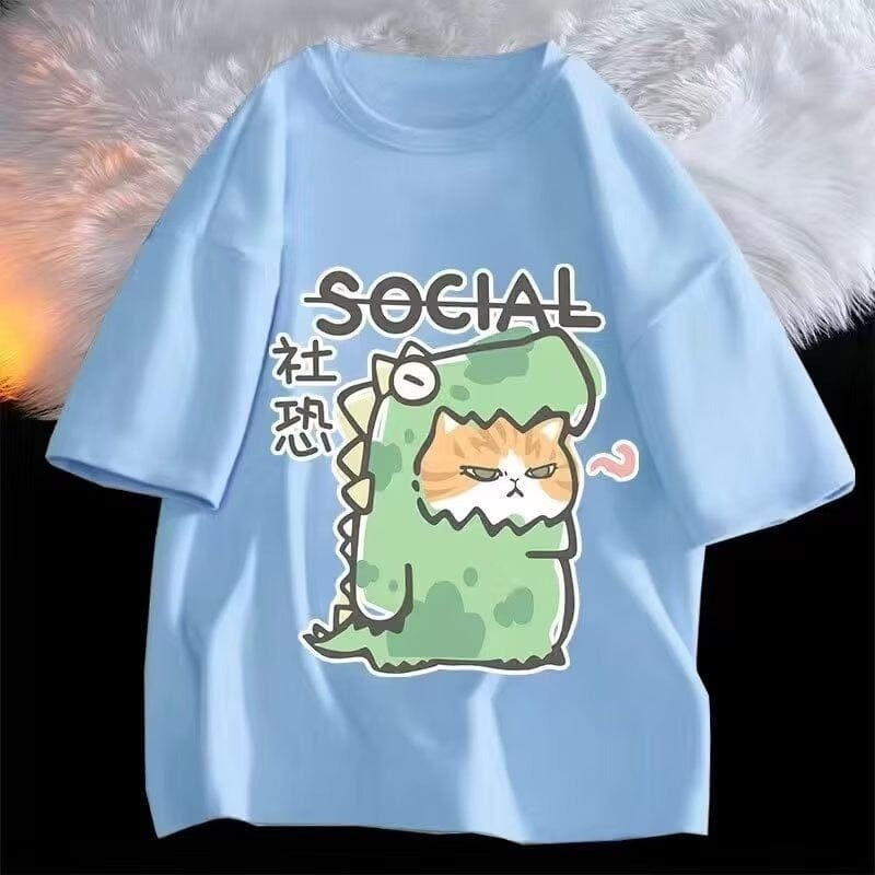 Kawaii Cat and Dog in Dino Clothes T-Shirt - Kawaii Side