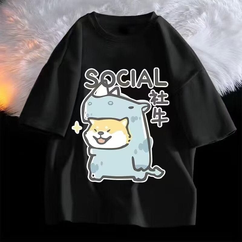 Kawaii Cat and Dog in Dino Clothes T-Shirt - Kawaii Side